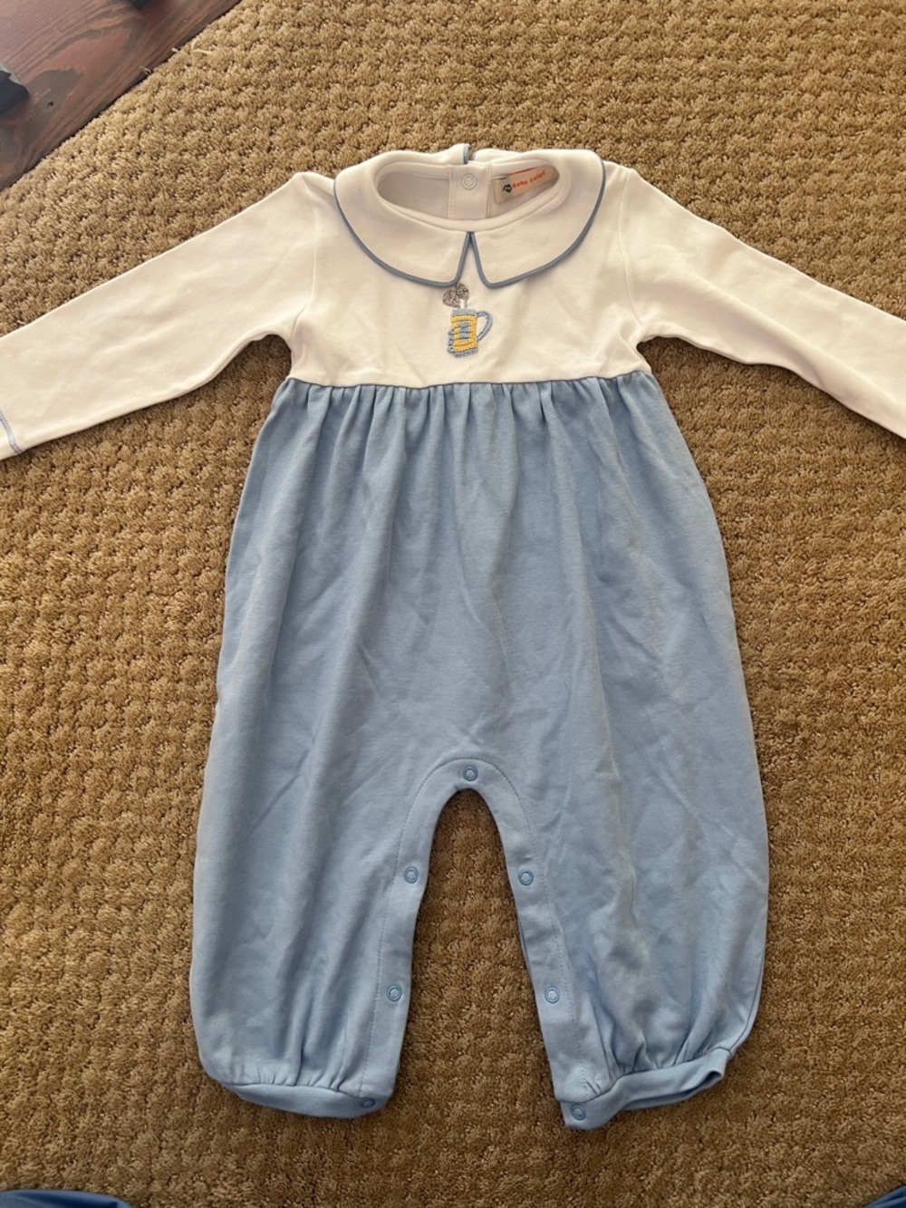 Baby Luigi Classic Blue & White Baby One-Piece with Embroidered Golf Detail